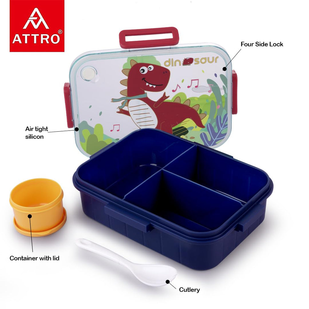 ATTRO Quick 3 Lunch Box Dinosaur Theme with Includes 3 Compartments
