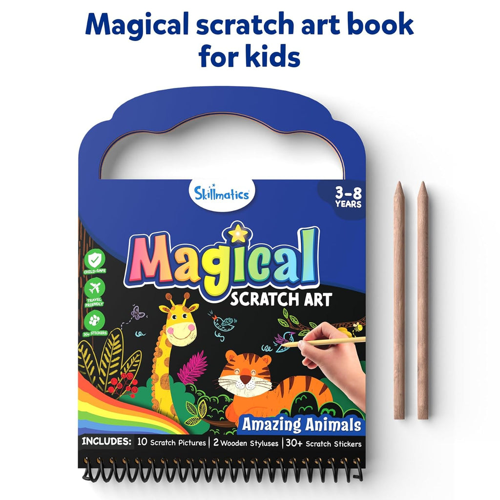 Skillmatics Scratch Art Book for Kids - Animals, Craft Kits & Supplies