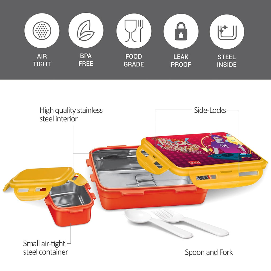 MILTON Mini Fun Treat Lunch Box, Inner Stainless Steel School Kids Tiffin 650 ml