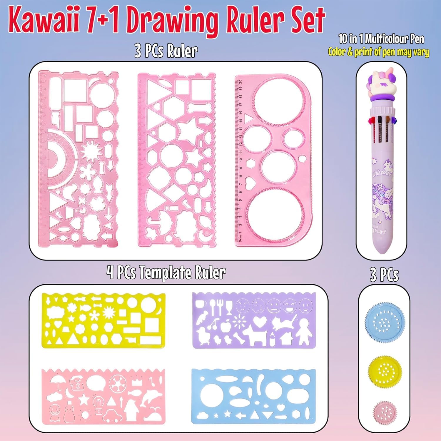Cute Creative Doodle Ruler Stationery Set for Kids
