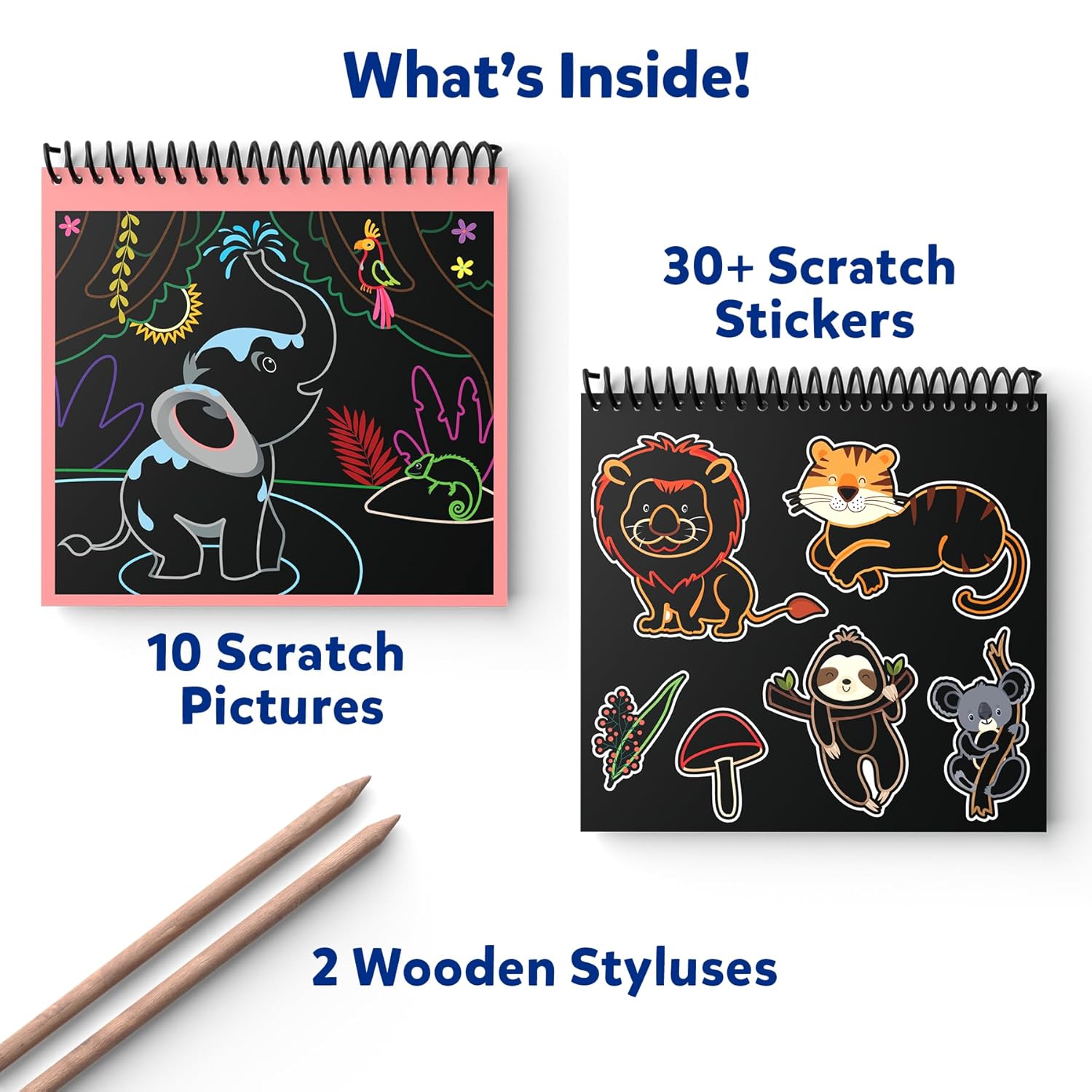 Skillmatics Scratch Art Book for Kids - Animals, Craft Kits & Supplies
