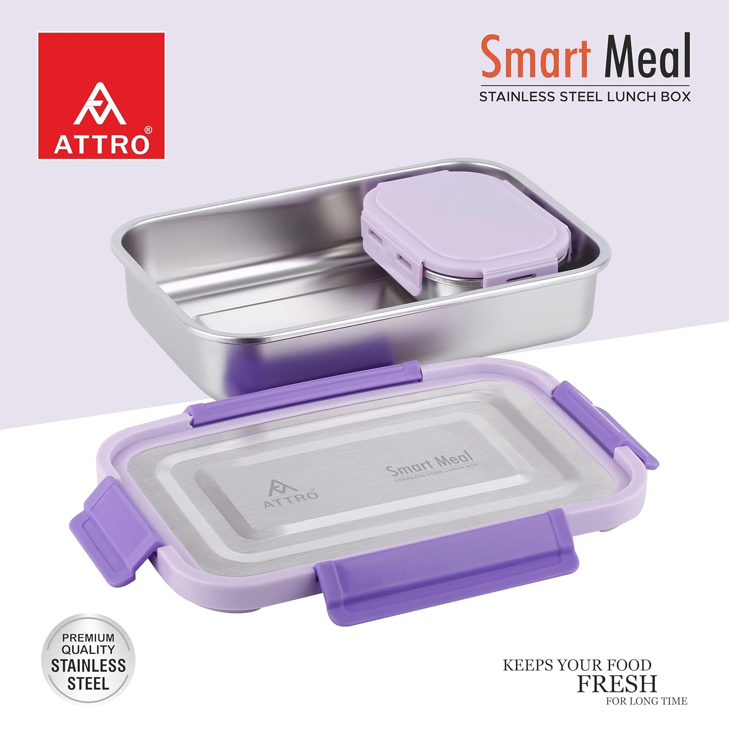 ATTRO Smart Meal Medium Stainless Steel Lunch Box with 1 Small Container