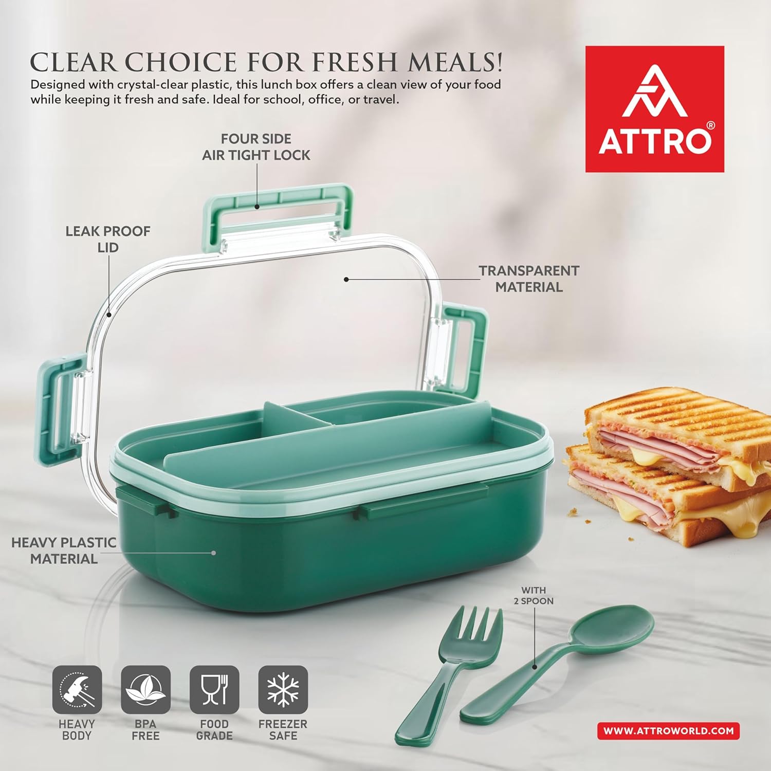 ATTRO Carry Fresh Kids Plastic Lunch Box 3