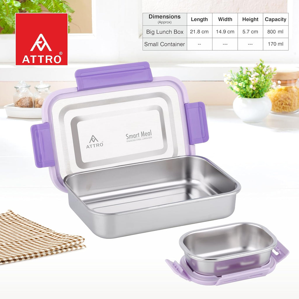 ATTRO Smart Meal Medium Stainless Steel Lunch Box with 1 Small Container